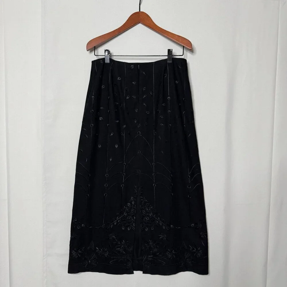Talbots Petite Black Wool Blend Embroidered A Line‎ Pencil Maxi Skirt Size 12 P